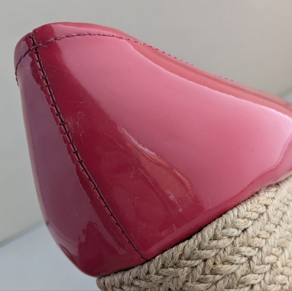 Prada Berry Pink Patent Leather Peep-Toe Wedges Espadrilles Sz 38 - Picture 4 of 15